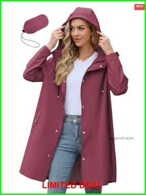 Packable Long Waterproof Rain Jacket with Hood